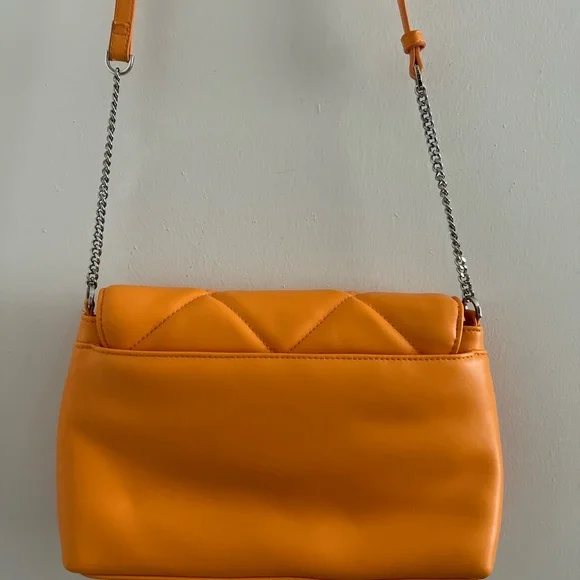 Orange Quilted Chain Shoulder Cross Body Adjustable Fall Bag Purse - Picture 3 of 5